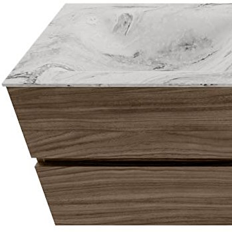 VICA-DLUX 130cm badmeubel onderkast Mocha 2 lades. Inbouw wastafel CLOUD dubbel 2 kraangaten, kleur Glace.