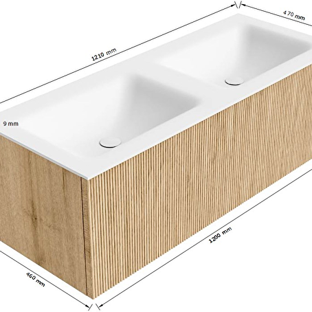 MONDIAZ KURVE 120cm badmeubel kleur Walnut met 1 lade en 0 deuren. Wastafel CLOUD Dubbel zonder kraangat Talc.
