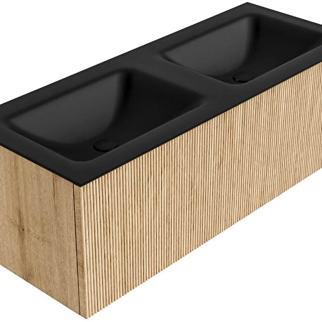 MONDIAZ KURVE 120cm badmeubel kleur Oak met 1 lade en 0 deuren. Wastafel CLOUD Dubbel 2 kraangaten Urban.