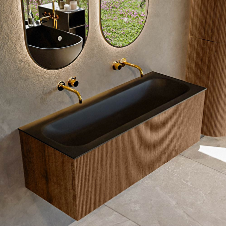 MONDIAZ KURVE 120cm badmeubel kleur Walnut met 1 lade en 0 deuren. Wastafel BIG LARGE Midden zonder kraangat Urban.