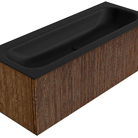 MONDIAZ KURVE 120cm badmeubel kleur Walnut met 1 lade en 0 deuren. Wastafel BIG LARGE Midden zonder kraangat Urban.