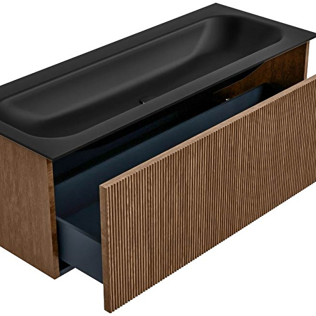 MONDIAZ KURVE 120cm badmeubel kleur Walnut met 1 lade en 0 deuren. Wastafel BIG LARGE Midden zonder kraangat Urban.