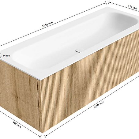 MONDIAZ KURVE 120cm badmeubel kleur Walnut met 1 lade en 0 deuren. Wastafel BIG LARGE Midden zonder kraangat Urban.