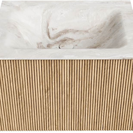 MONDIAZ KURVE-DLUX 60cm badmeubel kleur Oak met 1 lade en 0 deuren. Wastafel CLOUD Midden 1 kraangat Frappe.