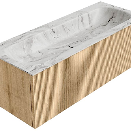 MONDIAZ KURVE-DLUX 120cm badmeubel kleur Oak met 1 lade en 0 deuren. Wastafel BIG LARGE Midden zonder kraangat Glace.