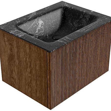 MONDIAZ KURVE-DLUX 60cm badmeubel kleur Walnut met 1 lade en 0 deuren. Wastafel CLOUD Midden 1 kraangat Lava.
