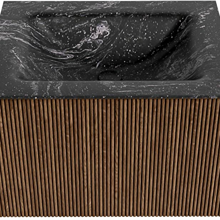 MONDIAZ KURVE-DLUX 60cm badmeubel kleur Walnut met 1 lade en 0 deuren. Wastafel CLOUD Midden 1 kraangat Lava.