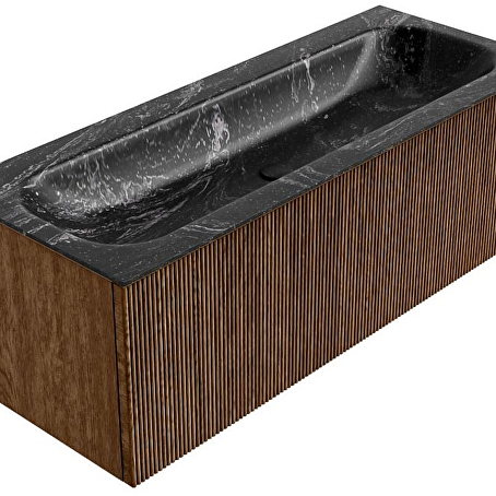 MONDIAZ KURVE-DLUX 120cm badmeubel kleur Walnut met 1 lade en 0 deuren. Wastafel BIG LARGE Midden 2 kraangaten Lava.