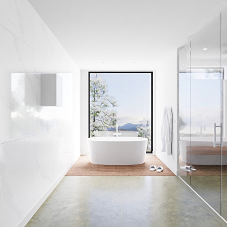 MONDIAZ LAGOM solid surface kolomkast 45 in kleur talc rechtsdraaiend.