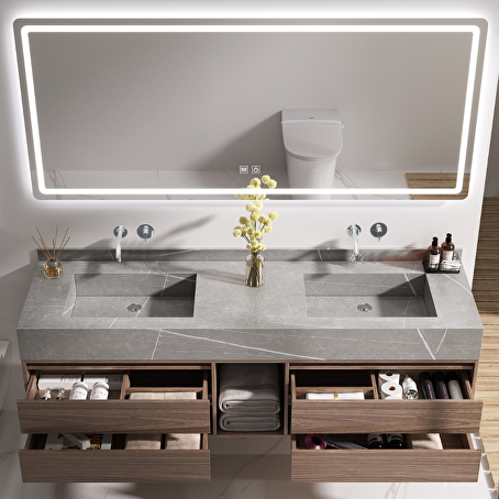 Badkamermeubelset StoneMar Wallfaucet 150 cm - Donkerhout decor