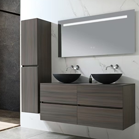 Badkamermeubelset Onyx 130 cm -  Donker hout decor - Incl. kranen