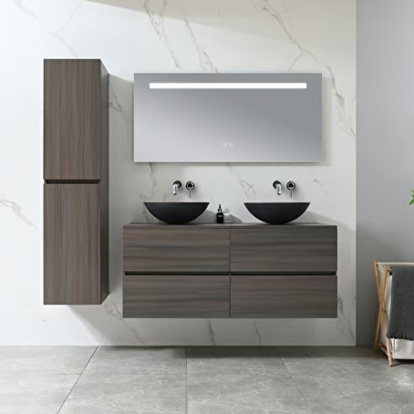 Badkamermeubelset Onyx 130 cm -  Donker hout decor - Incl. kranen