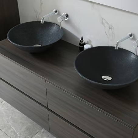 Badkamermeubelset Onyx 130 cm -  Donker hout decor - Incl. kranen