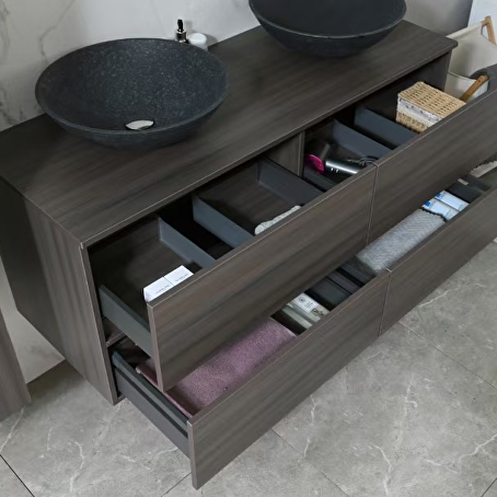 Badkamermeubelset Onyx 130 cm -  Donker hout decor - Incl. kranen