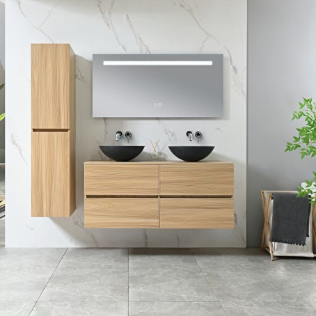 Badkamermeubelset Onyx 130 cm -  Licht hout decor - Incl. kranen