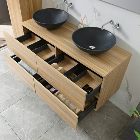 Badkamermeubelset Onyx 130 cm -  Licht hout decor - Incl. kranen