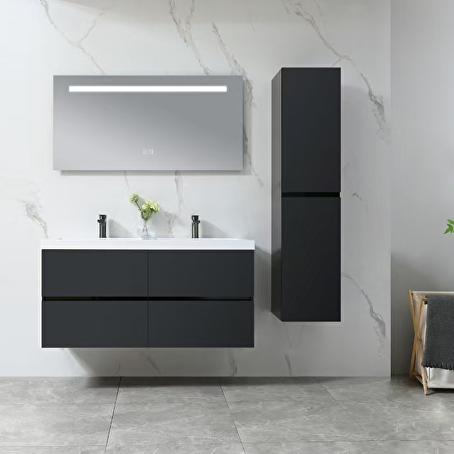 Badkamermeubelset Avano 120 cm -  Hoogglans zwart - Incl. kranen