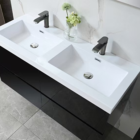 Badkamermeubelset Avano 120 cm -  Hoogglans zwart - Incl. kranen