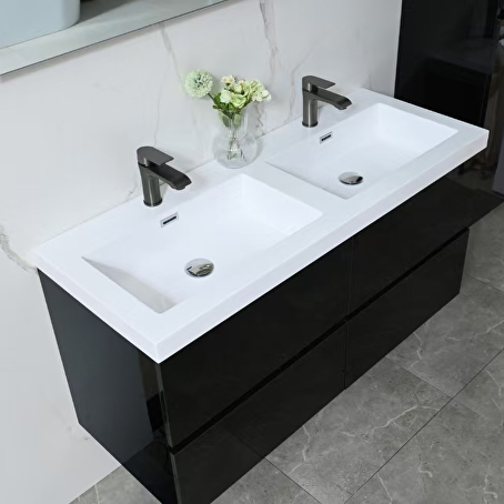 Badkamermeubelset Avano 120 cm -  Hoogglans zwart - Incl. kranen