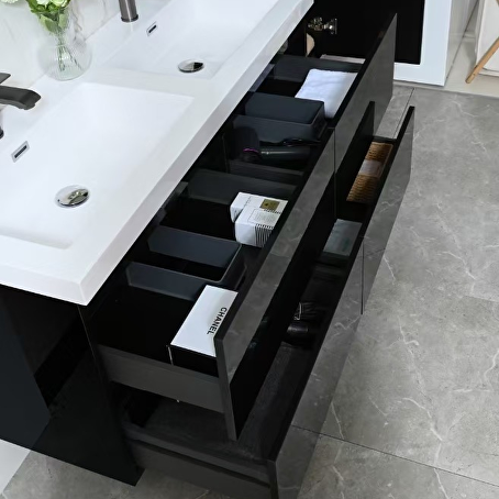 Badkamermeubelset Avano 120 cm -  Hoogglans zwart - Incl. kranen