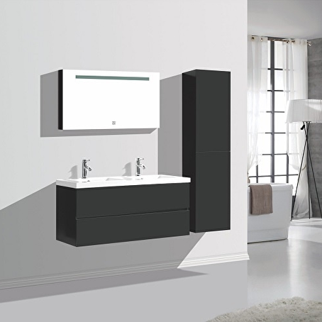Badkamermeubelset Avano 120 cm -  Hoogglans zwart - Incl. kranen