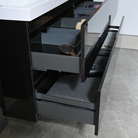 Badkamermeubelset Avano 145 cm -  Hoogglans zwart - Incl. kranen
