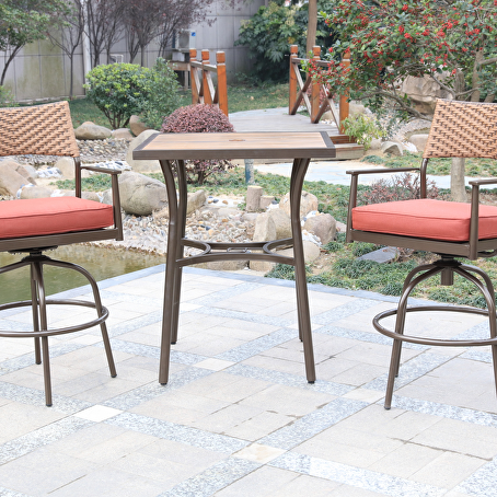 Charm tuinset 3 delig - bruin wicker met oranje kussens