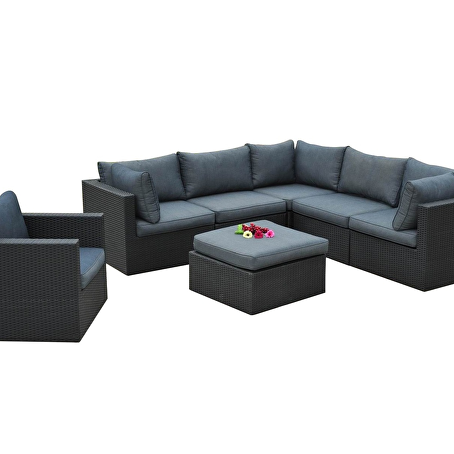 Elara loungeset 7-delig zwart wicker met antraciete kussens