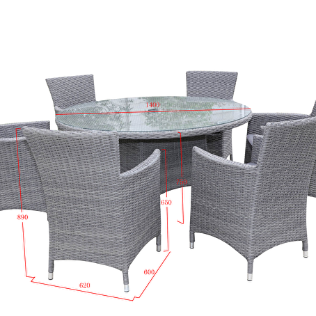 Cosmos diningset rond - 7 delig - Grijs