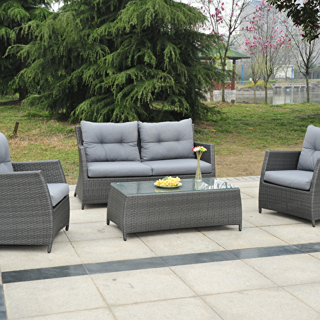 Chakra loungeset 4 delig - Grijs wicker met grijze kussens