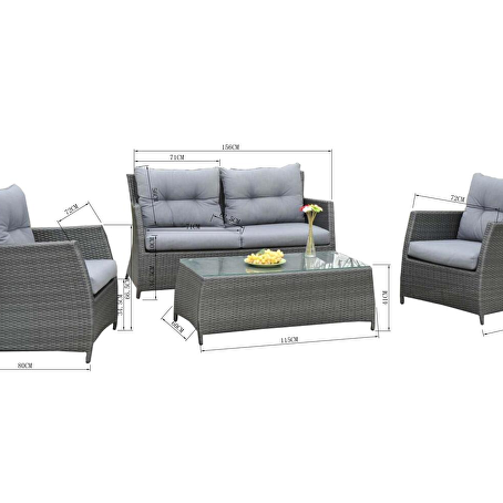 Chakra loungeset 4 delig - Grijs wicker met grijze kussens