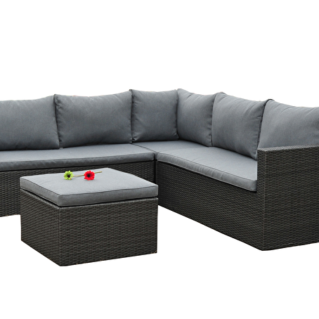 Sundaze loungeset 4 delig - Antraciet met grijze kussens