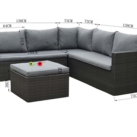 Sundaze loungeset 4 delig - Antraciet met grijze kussens