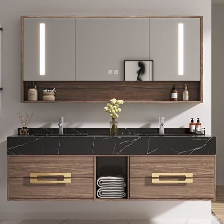 Badkamermeubelset Marvera 150 cm - Donkerhout decor