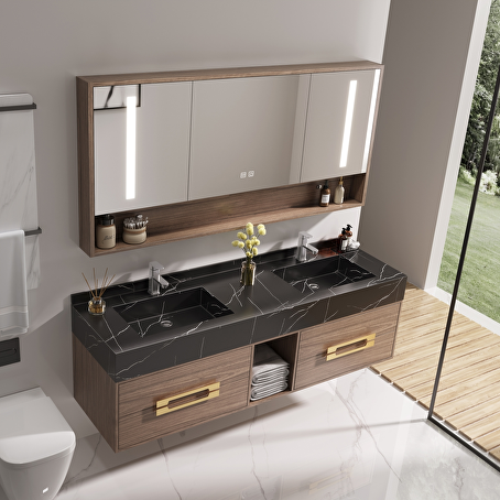 Badkamermeubelset Marvera 150 cm - Donkerhout decor