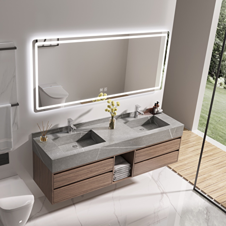 Badkamermeubelset StoneMar 150 cm - Donkerhout decor