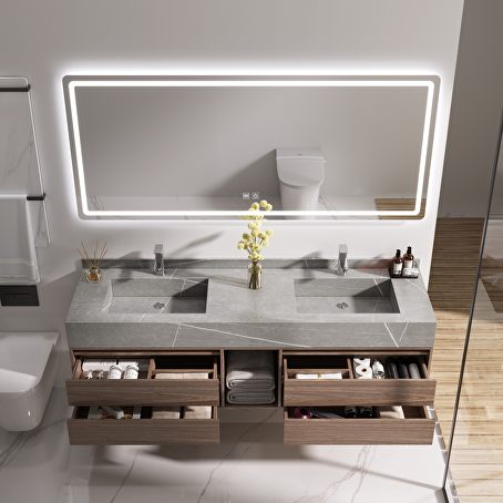Badkamermeubelset StoneMar 150 cm - Donkerhout decor